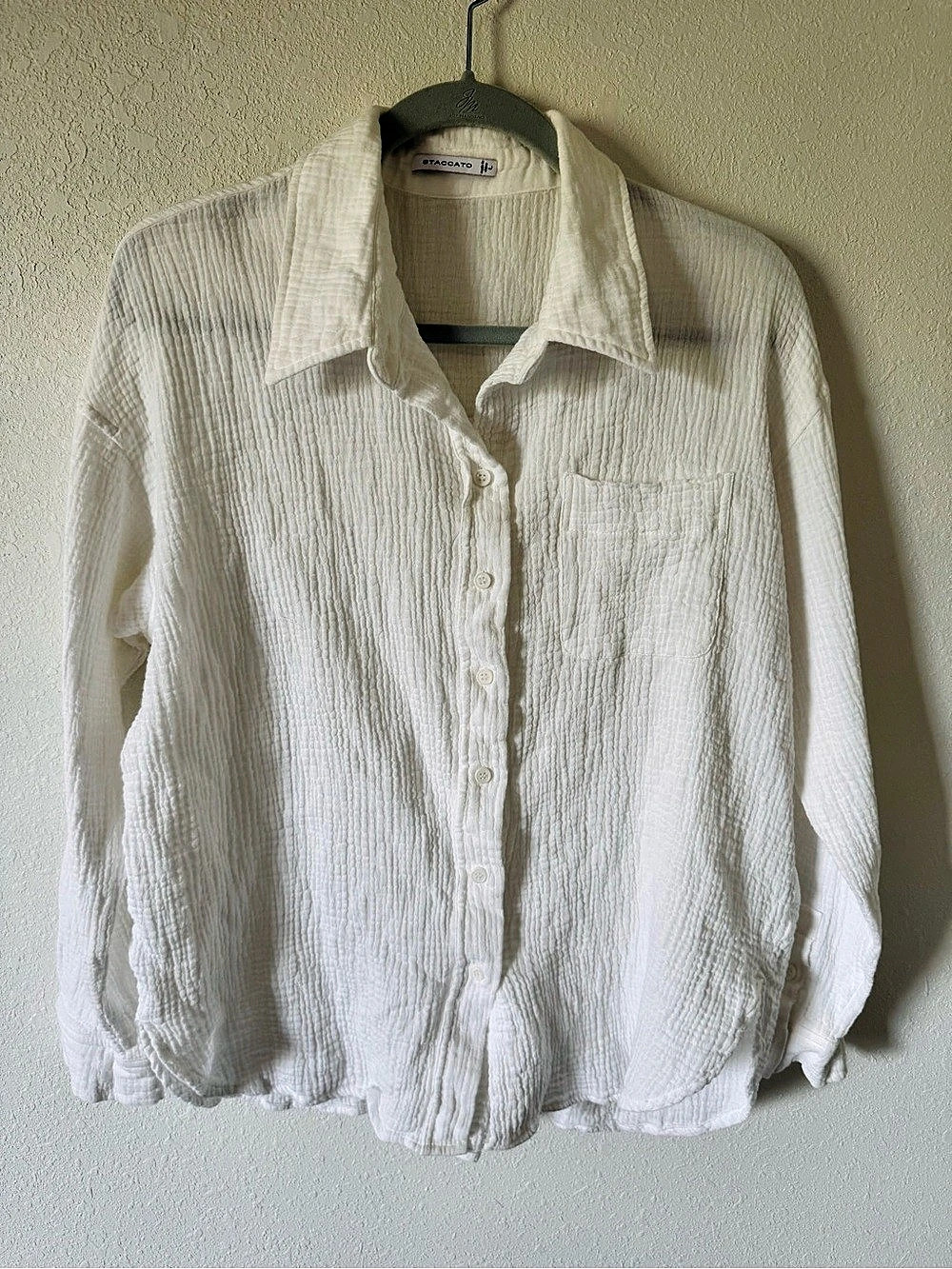 STACCATO Rayon Button Down Shirt in White Size Large